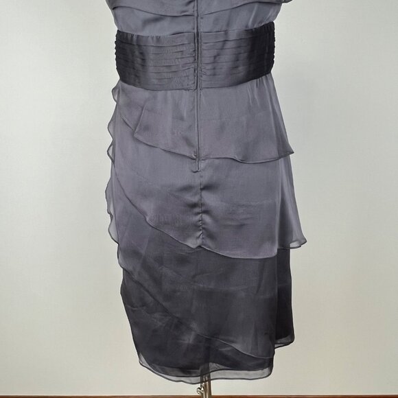 Adrianna Papell Womens Petite Gray Tiered Petal Chiffon Cocktail Dress size 10P - Picture 8 of 11